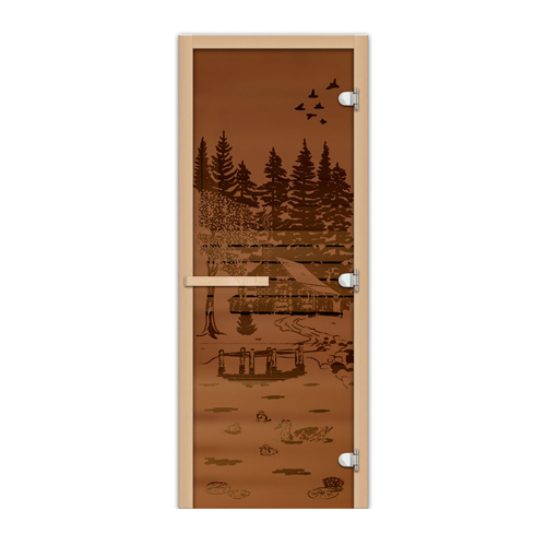 Дверь 1835х620 (1,9х0,7) стекло Банька в лесу бронза 8 мм правая (МАГНИТ)