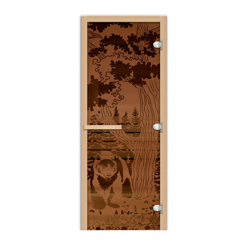 Дверь 1835х620 (1,9х0,7) стекло Мишка в лесу бронза 8 мм правая (МАГНИТ)