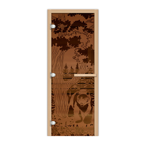 Дверь 1835х620 (1,9х0,7) стекло Мишка в лесу бронза 8 мм матовое ЛЕВАЯ (МАГНИТ)